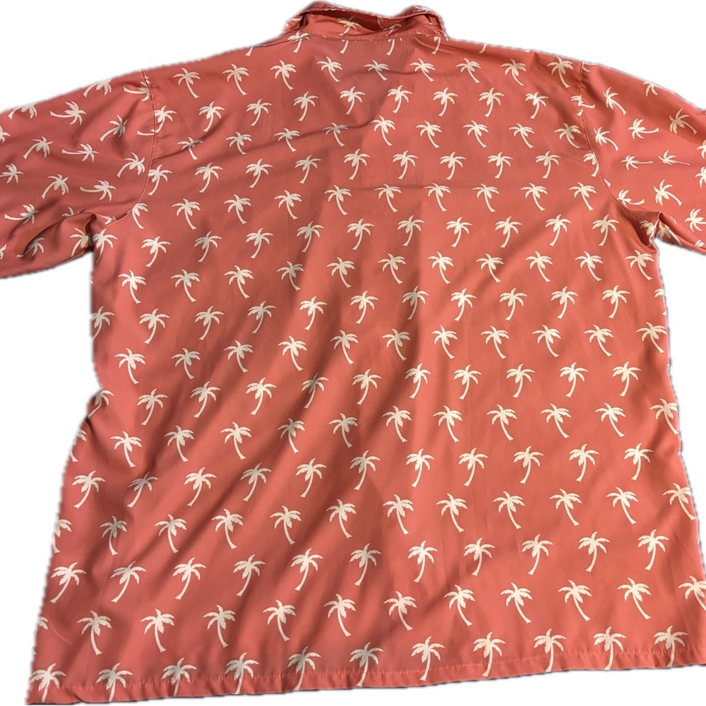 Casual Pink and White Button Down Shirt with Tropical Print